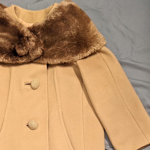 Vntg 60's Union Made Fur Collared Wool Coat - Picture 2 of 8